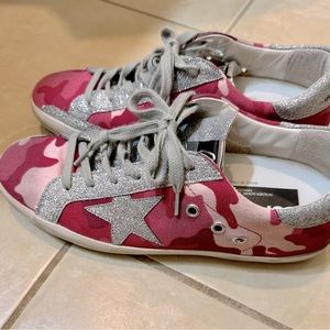 Golden Goose, size 39, Pink Camo with Glitter Stars Limited Edition Superstars